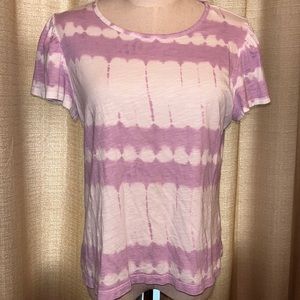 Design 365 Womens Medium Ruffle Cap Short Sleeve Purple and White Tie Dye Shirt